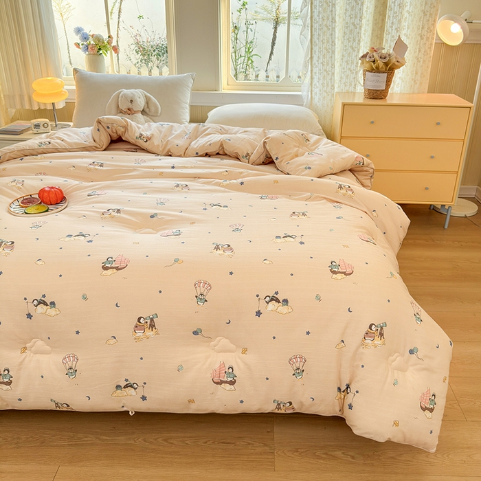 91家纺网 家纺一手货源 找家纺 卡芙芯类馆 2025新款可爱A类卡通提花大豆被春秋被冬被被子被芯 小企鹅