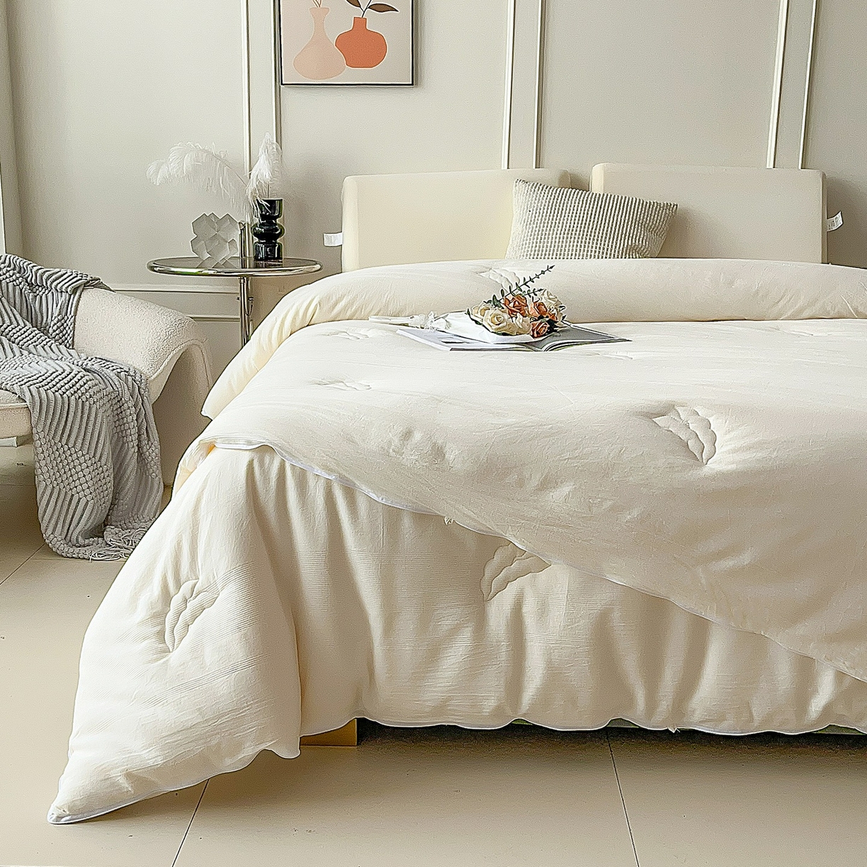 91家纺网 家纺一手货源 找家纺 卡芙芯类馆 2025新款A类全棉提花大豆被春秋被冬被子母被被子被芯 白色-子母被