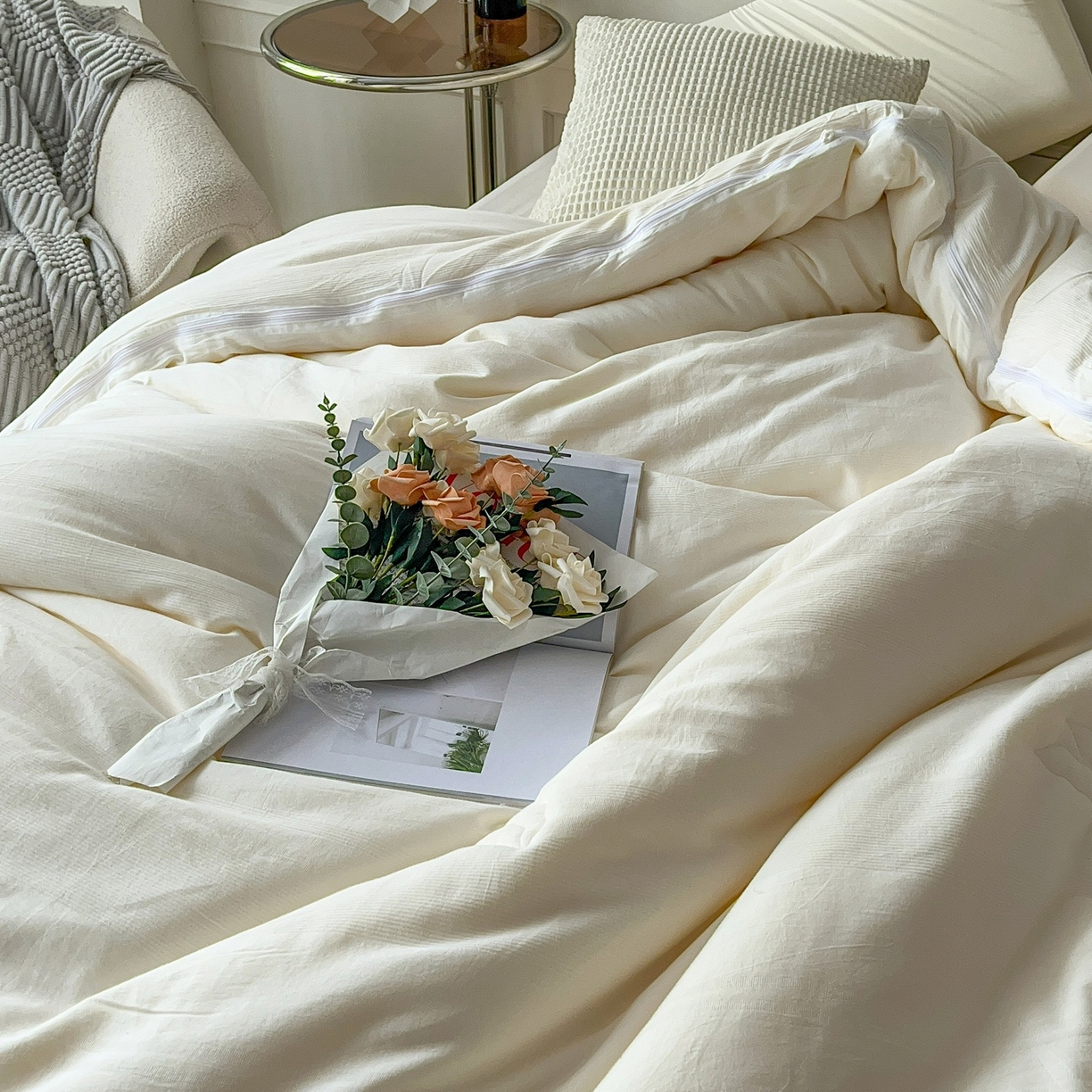 91家纺网 家纺一手货源 找家纺 卡芙芯类馆 2025新款A类全棉提花大豆被春秋被冬被子母被被子被芯 白色-子母被