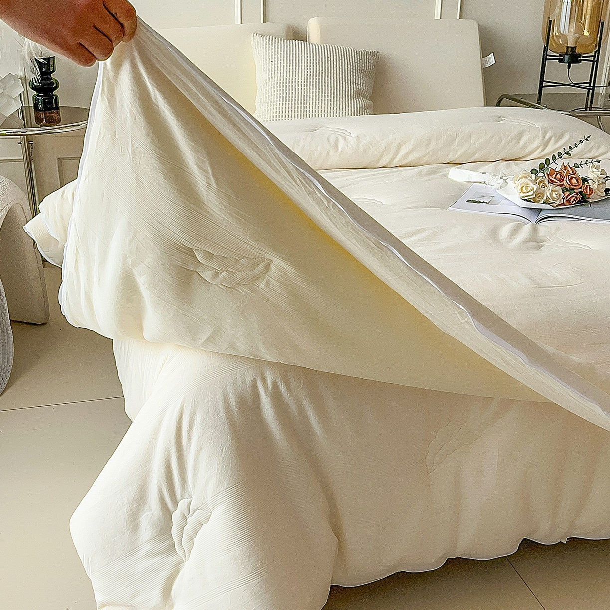 91家纺网 家纺一手货源 找家纺 卡芙芯类馆 2025新款A类全棉提花大豆被春秋被冬被子母被被子被芯 白色-子母被