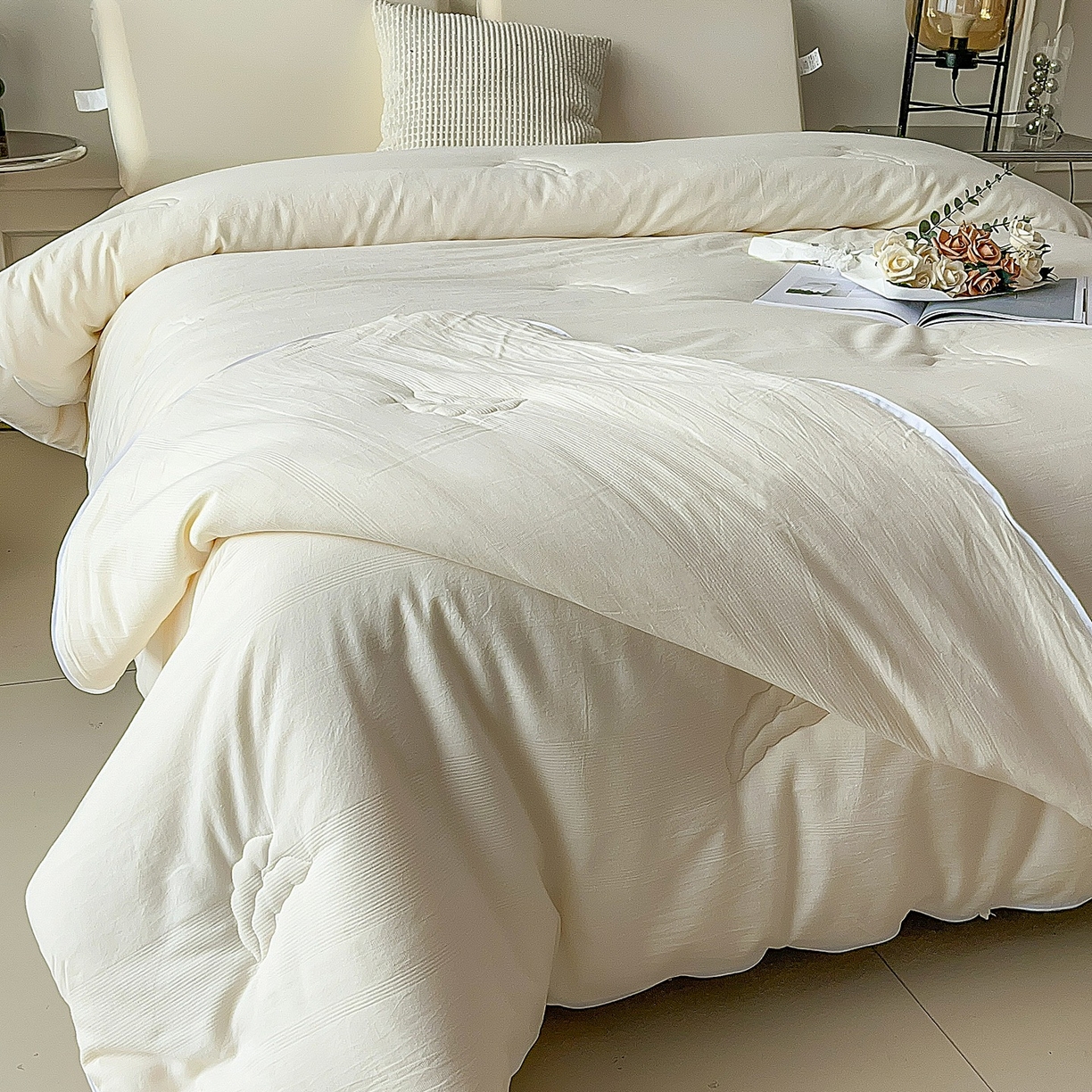 91家纺网 家纺一手货源 找家纺 卡芙芯类馆 2025新款A类全棉提花大豆被春秋被冬被子母被被子被芯 白色-子母被