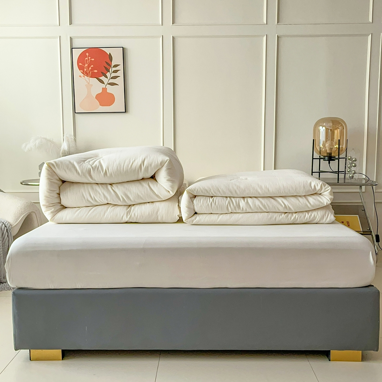 91家纺网 家纺一手货源 找家纺 卡芙芯类馆 2025新款A类全棉提花大豆被春秋被冬被子母被被子被芯 白色-子母被