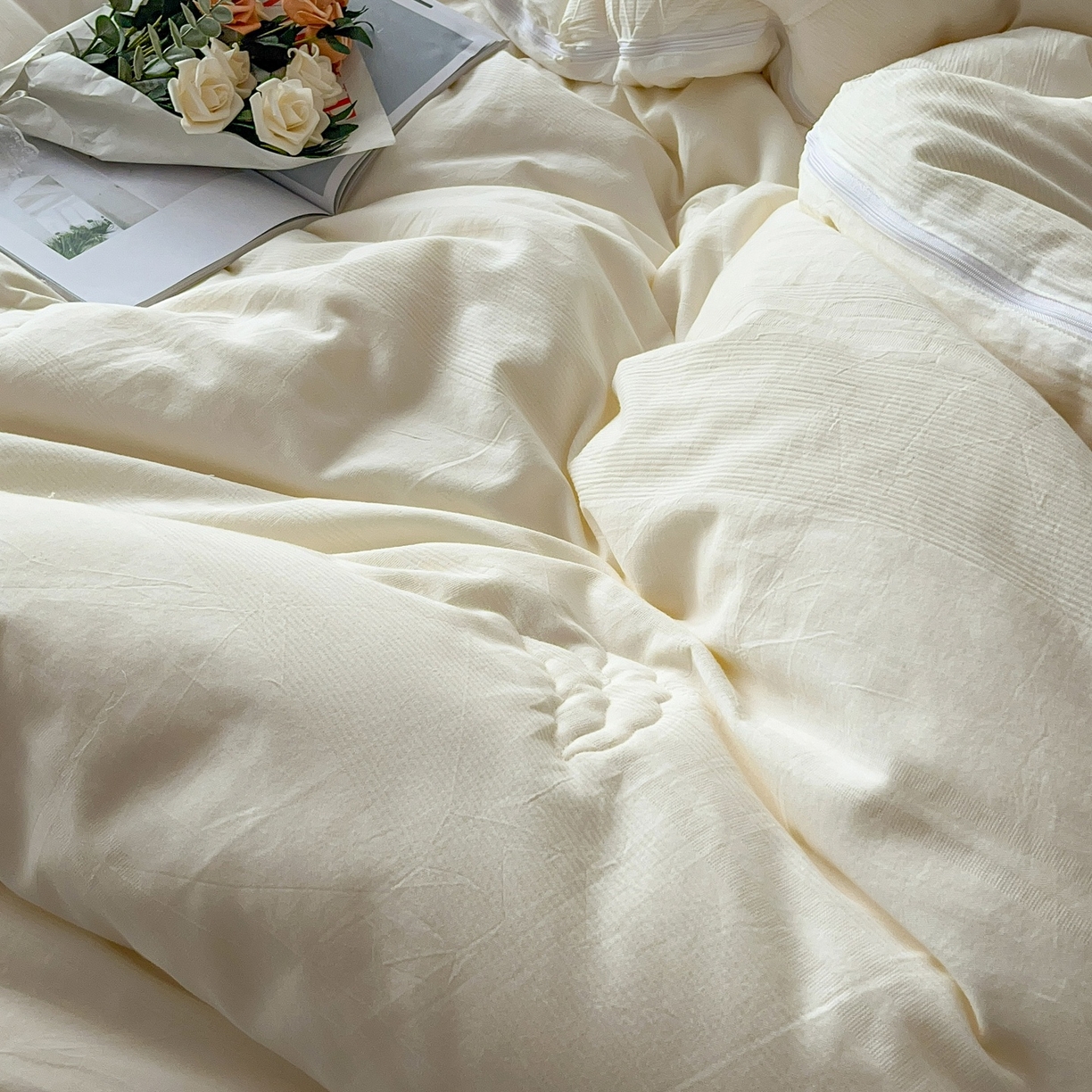 91家纺网 家纺一手货源 找家纺 卡芙芯类馆 2025新款A类全棉提花大豆被春秋被冬被子母被被子被芯 白色-子母被