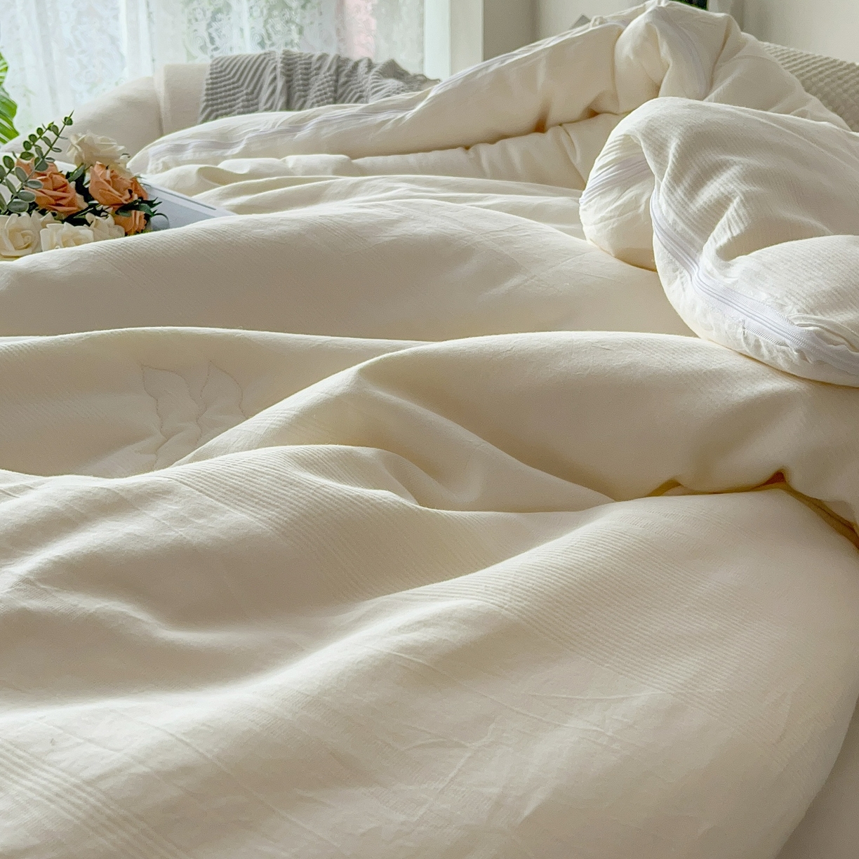 91家纺网 家纺一手货源 找家纺 卡芙芯类馆 2025新款A类全棉提花大豆被春秋被冬被子母被被子被芯 白色-子母被