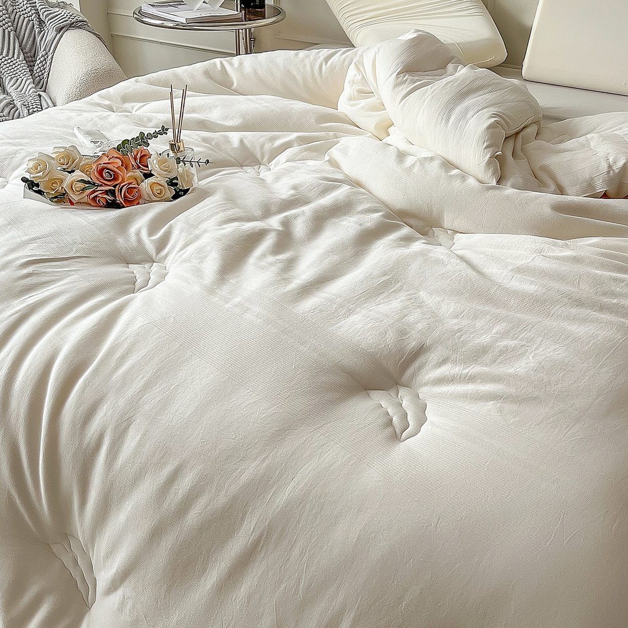 91家纺网 家纺一手货源 找家纺 卡芙芯类馆 2025新款A类全棉提花大豆被春秋被冬被子母被被子被芯 白色-冬被