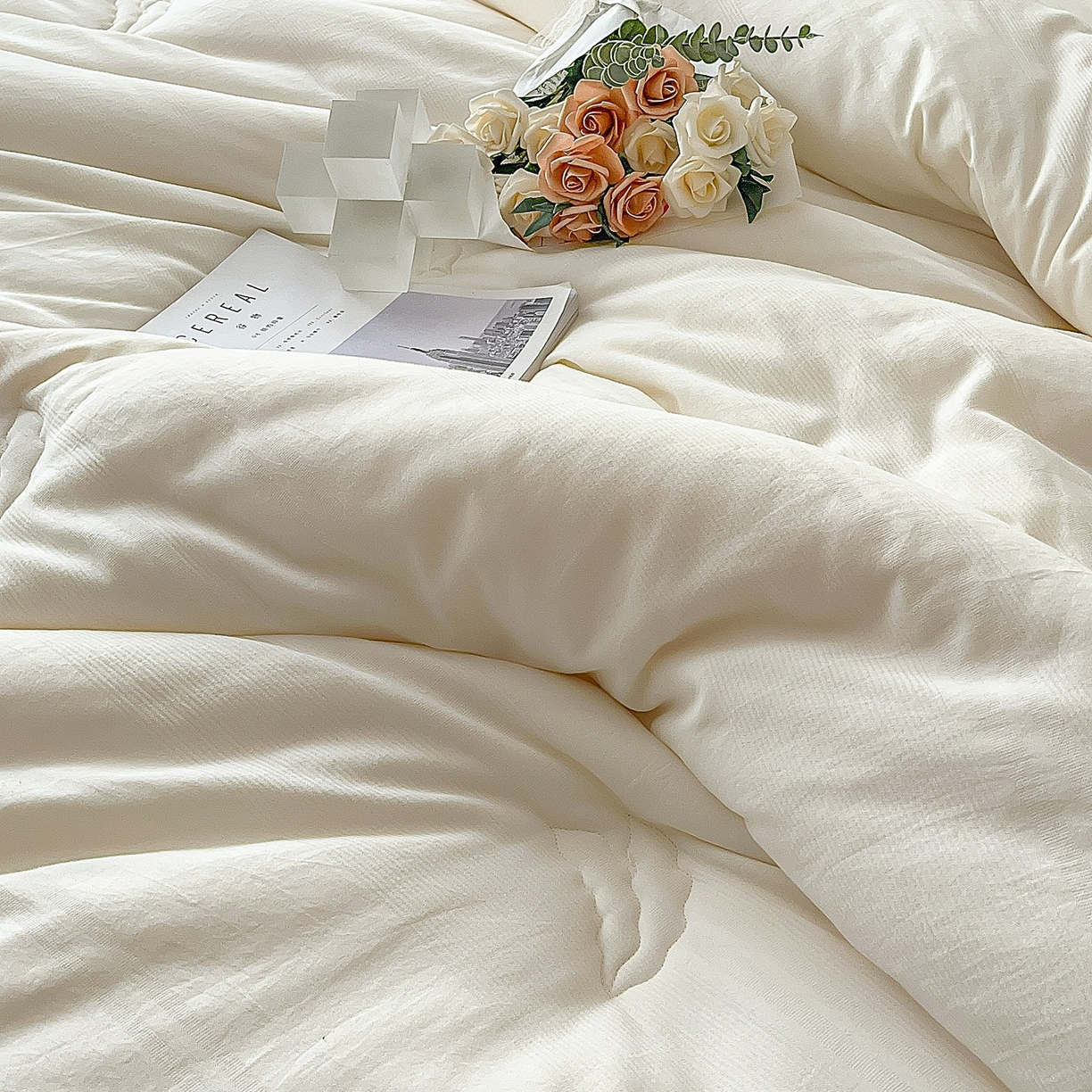 91家纺网 家纺一手货源 找家纺 卡芙芯类馆 2025新款A类全棉提花大豆被春秋被冬被子母被被子被芯 白色-冬被