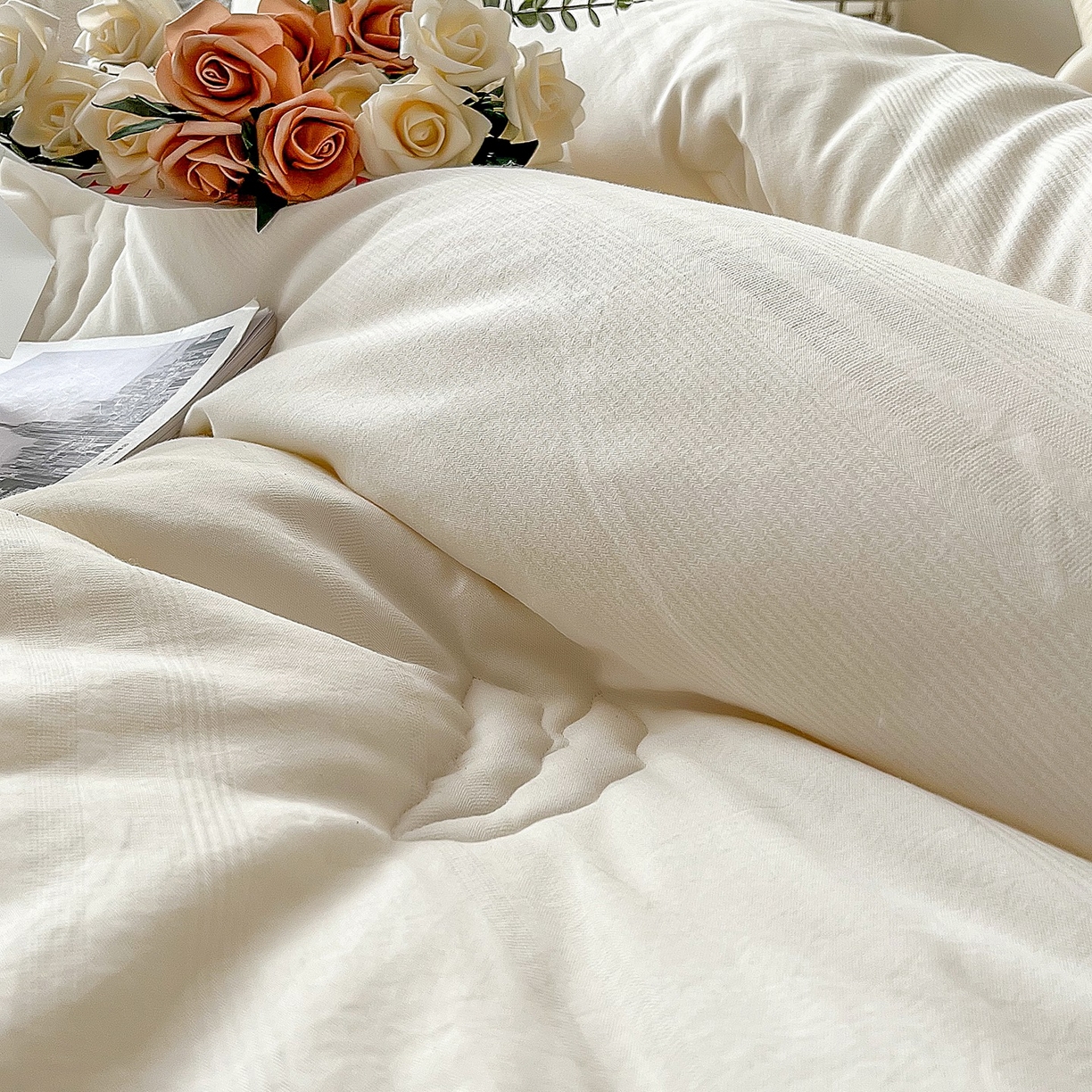 91家纺网 家纺一手货源 找家纺 卡芙芯类馆 2025新款A类全棉提花大豆被春秋被冬被子母被被子被芯 白色-冬被