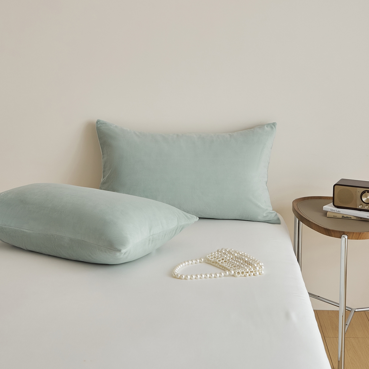 91家纺网 家纺一手货源 找家纺 EH家居 2025新款七度灰宝宝绒枕套系列 云青色