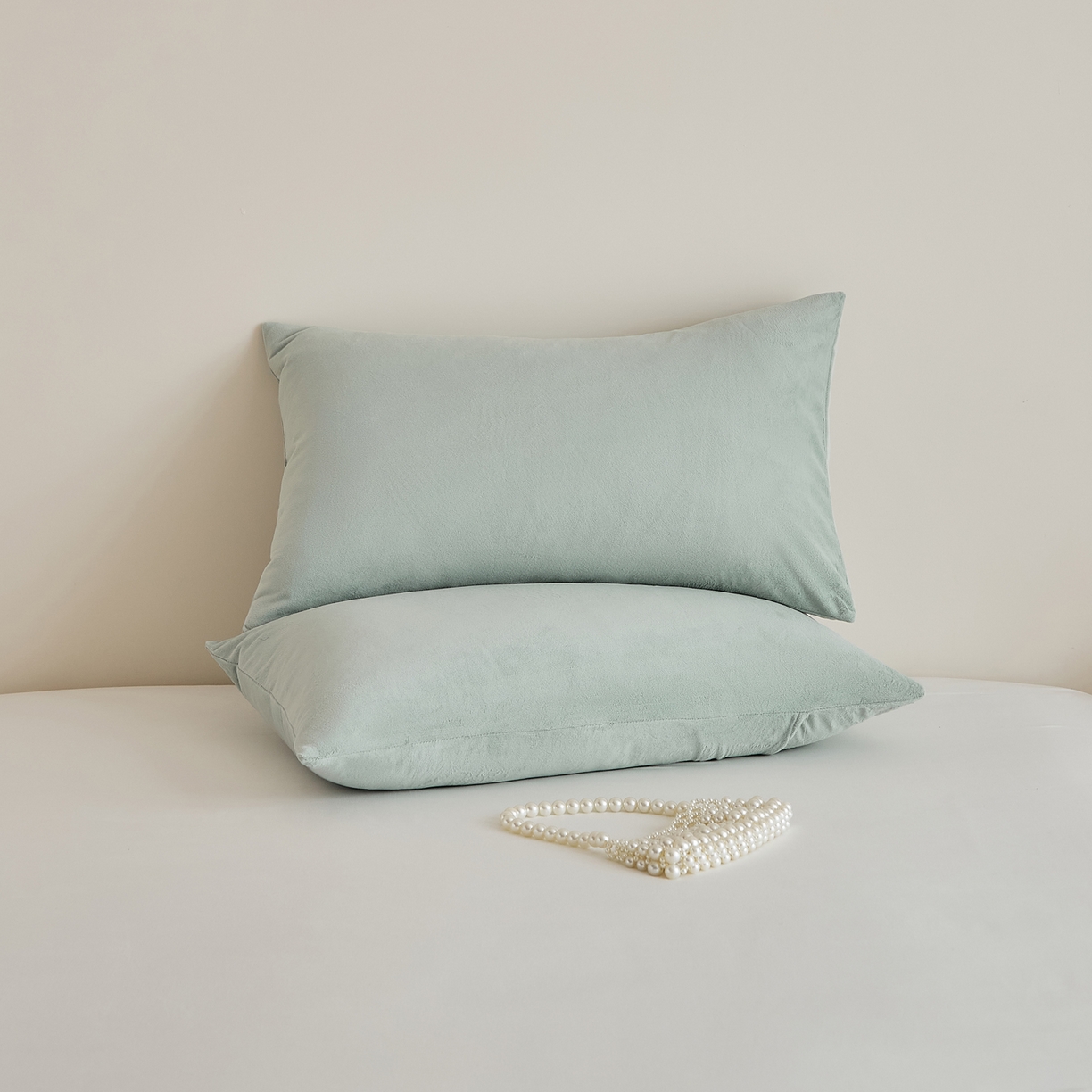 91家纺网 家纺一手货源 找家纺 EH家居 2025新款七度灰宝宝绒枕套系列 云青色