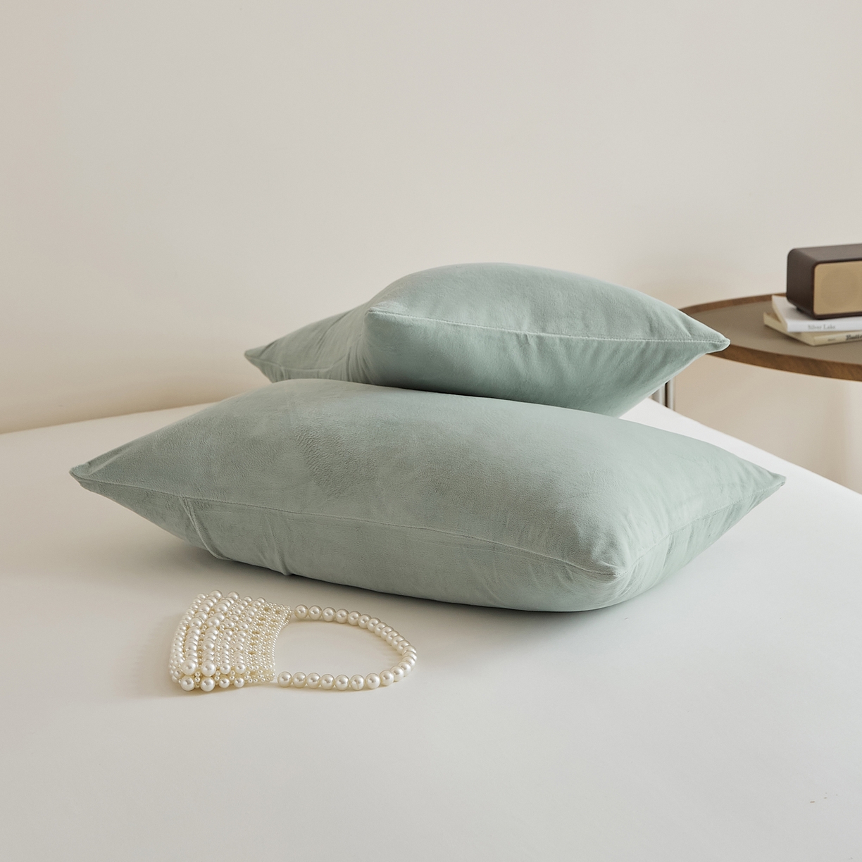 91家纺网 家纺一手货源 找家纺 EH家居 2025新款七度灰宝宝绒枕套系列 云青色