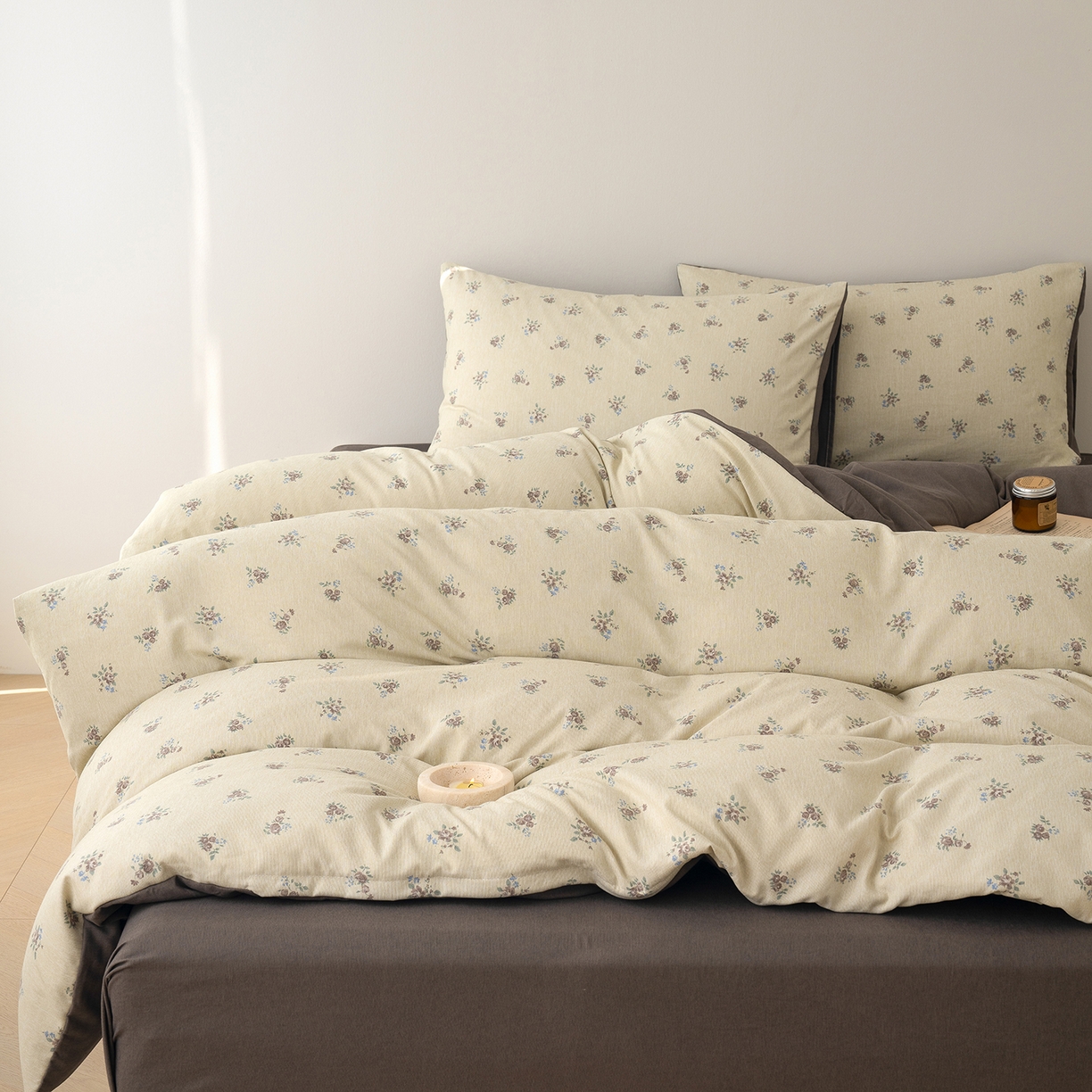 91家纺网 家纺一手货源 找家纺 竹合家纺 2025秋冬新款加厚磨毛色织暖绒系列针织四件套高克重 春见