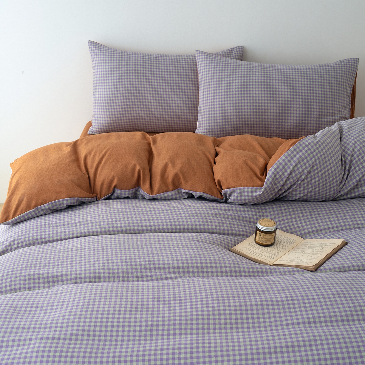 91家纺网 家纺一手货源 找家纺 竹合家纺 2025秋冬新款加厚磨毛色织暖绒系列针织四件套高克重 格调橙