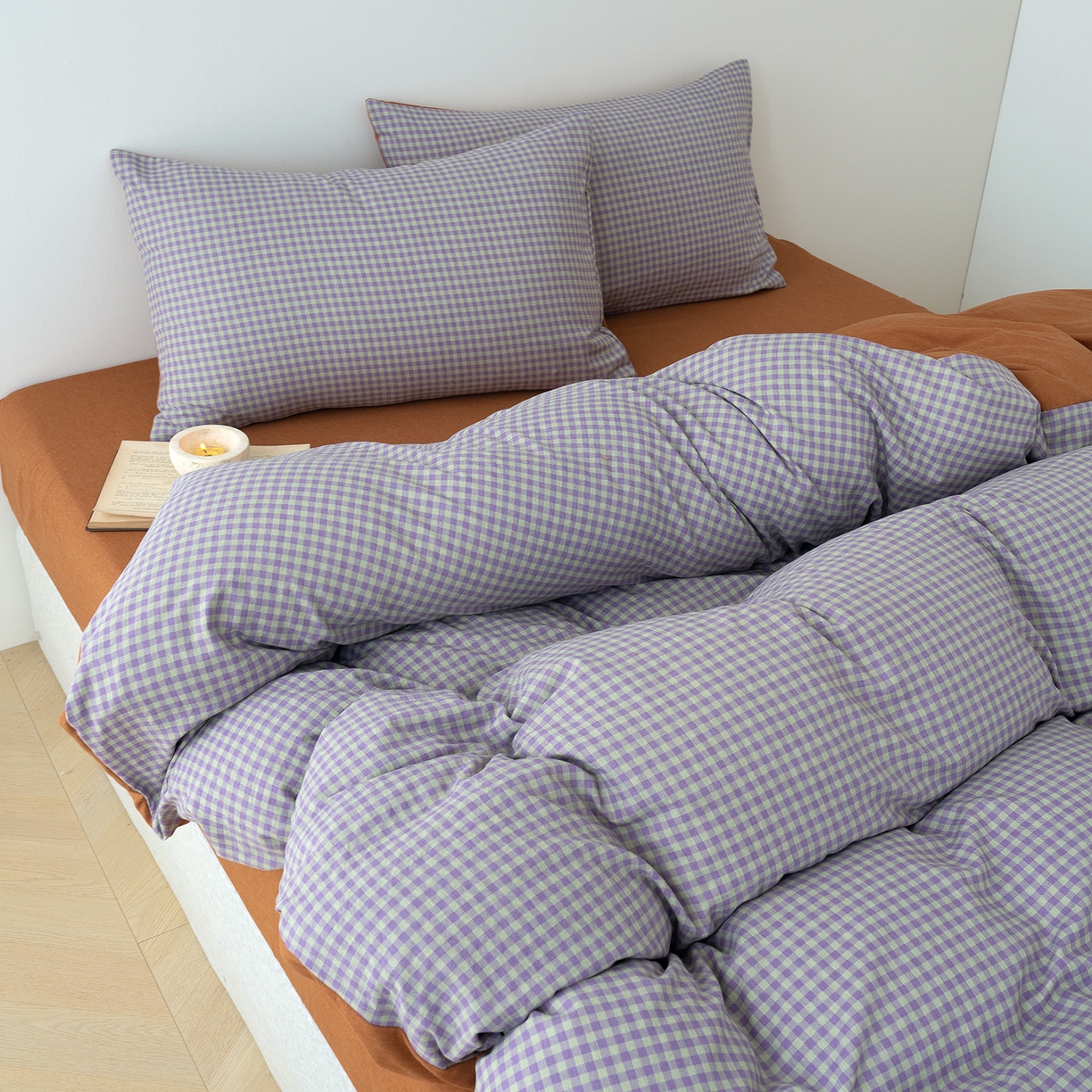 91家纺网 家纺一手货源 找家纺 竹合家纺 2025秋冬新款加厚磨毛色织暖绒系列针织四件套高克重 格调橙