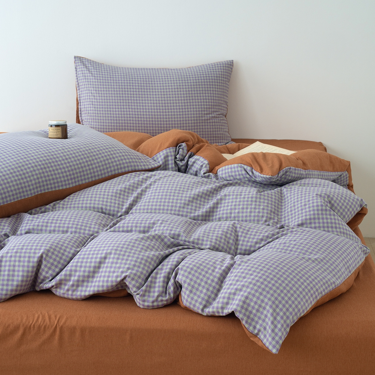 91家纺网 家纺一手货源 找家纺 竹合家纺 2025秋冬新款加厚磨毛色织暖绒系列针织四件套高克重 格调橙