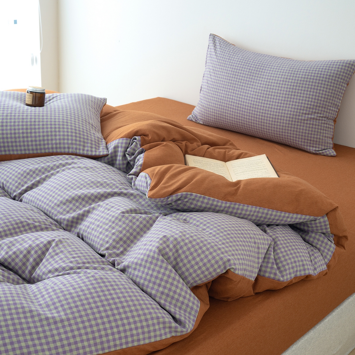 91家纺网 家纺一手货源 找家纺 竹合家纺 2025秋冬新款加厚磨毛色织暖绒系列针织四件套高克重 格调橙