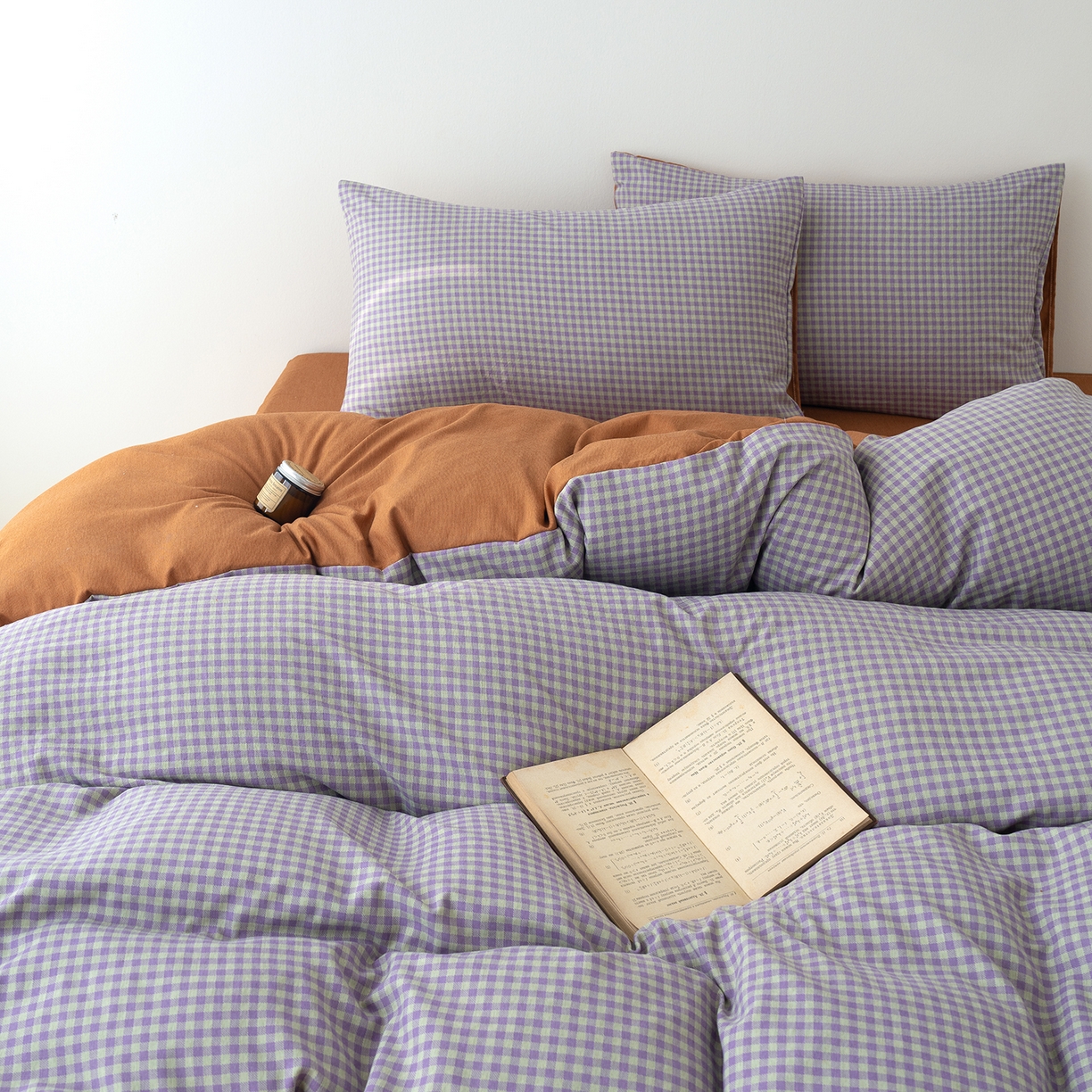 91家纺网 家纺一手货源 找家纺 竹合家纺 2025秋冬新款加厚磨毛色织暖绒系列针织四件套高克重 格调橙