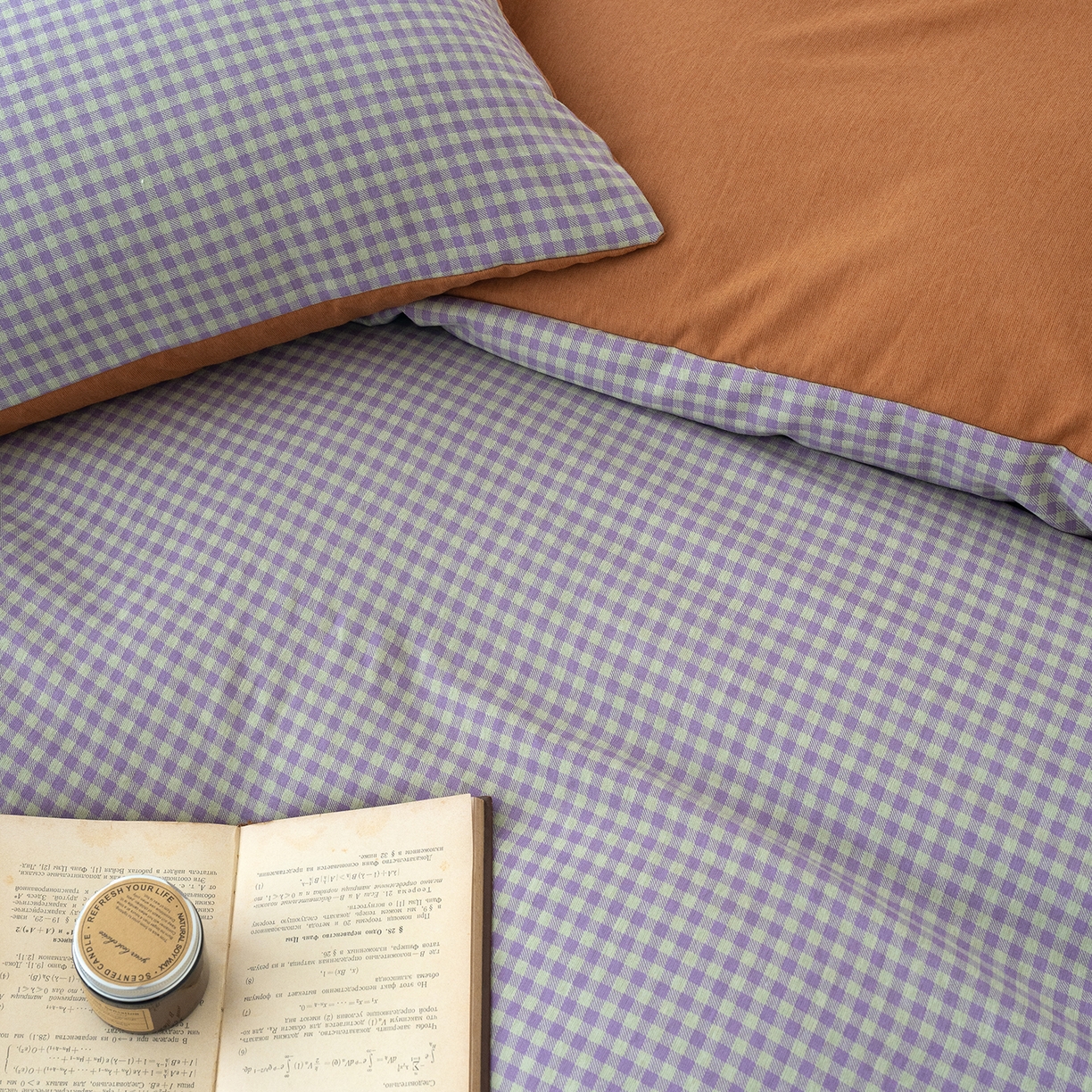 91家纺网 家纺一手货源 找家纺 竹合家纺 2025秋冬新款加厚磨毛色织暖绒系列针织四件套高克重 格调橙