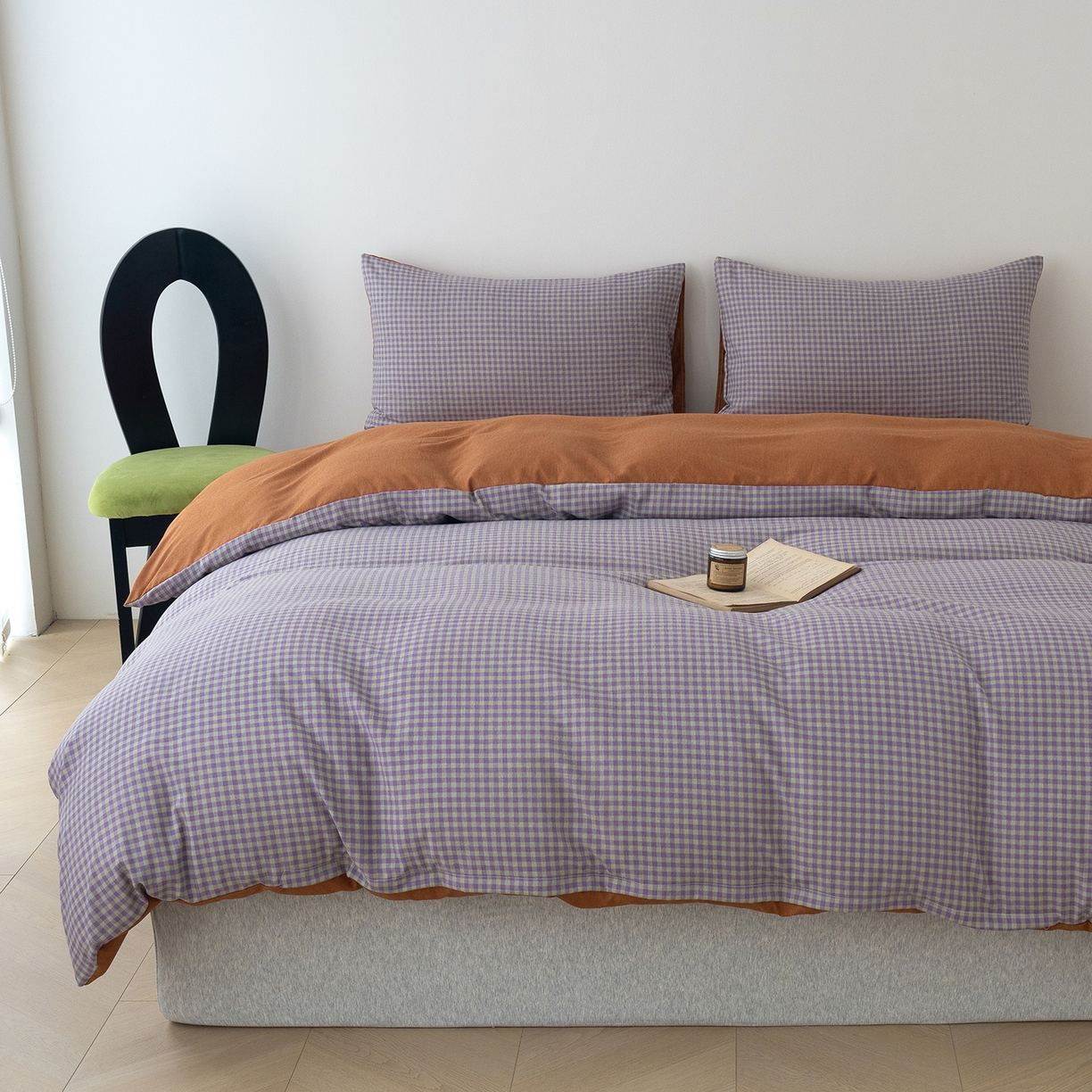 91家纺网 家纺一手货源 找家纺 竹合家纺 2025秋冬新款加厚磨毛色织暖绒系列针织四件套高克重 格调橙