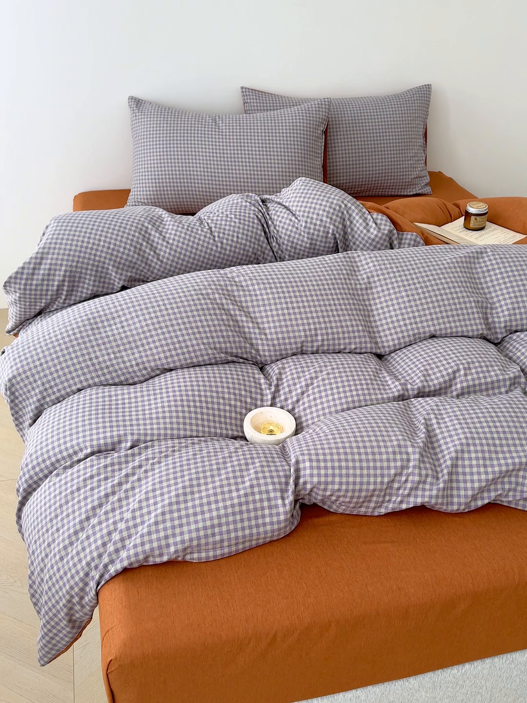 91家纺网 家纺一手货源 找家纺 竹合家纺 2025秋冬新款加厚磨毛色织暖绒系列针织四件套高克重 格调橙