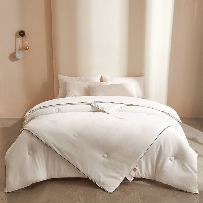 91家纺网 家纺一手货源 找家纺 一诺家居 2025新款子母被提花大豆被拉链二合一子母被双胎四季纤维被芯 棉意子母被 云朵白