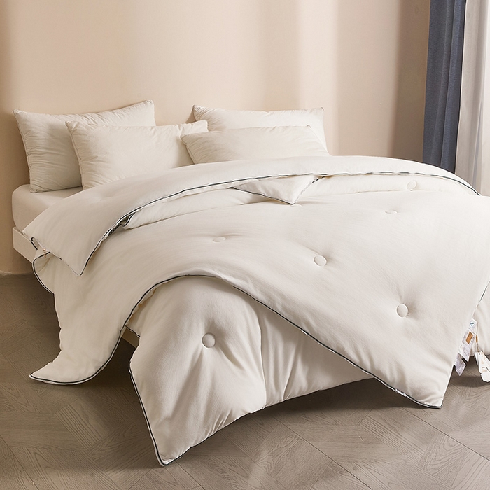 91家纺网 家纺一手货源 找家纺 一诺家居 2025新款子母被提花大豆被拉链二合一子母被双胎四季纤维被芯 棉意子母被 云朵白