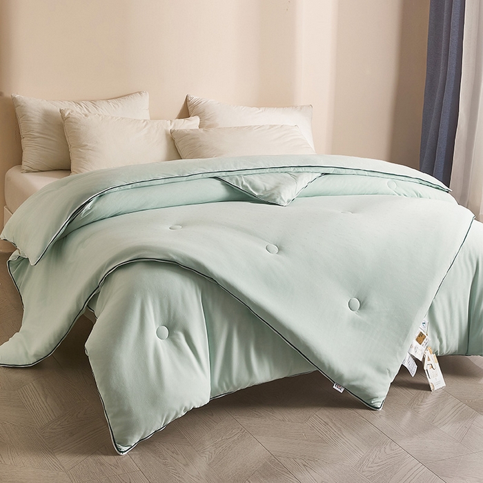 91家纺网 家纺一手货源 找家纺 一诺家居 2025新款子母被提花大豆被拉链二合一子母被双胎四季纤维被芯 棉意子母被 清新绿