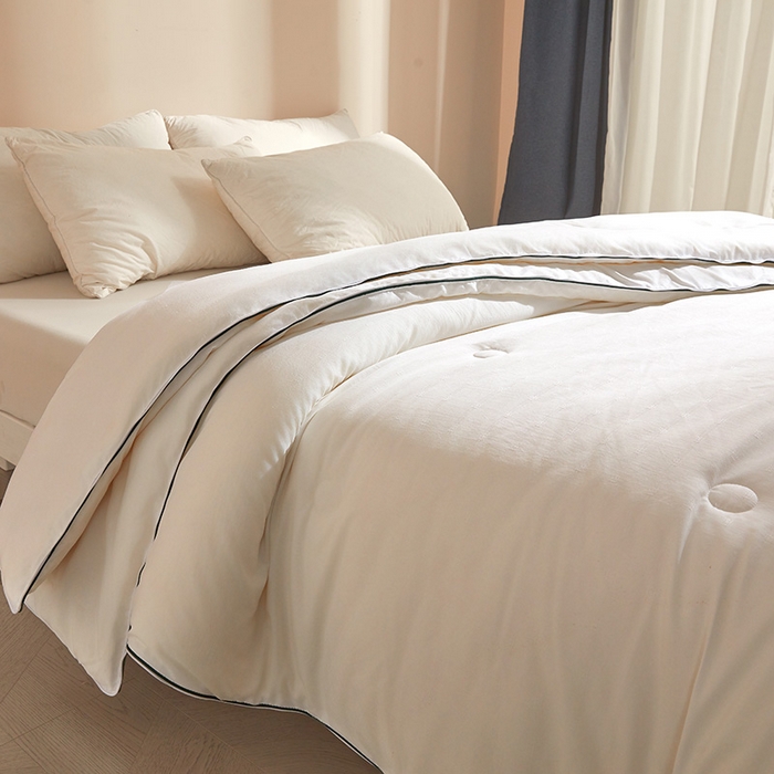 91家纺网 家纺一手货源 找家纺 一诺家居 2025新款子母被提花大豆被拉链二合一子母被双胎四季纤维被芯 棉意子母被 云朵白