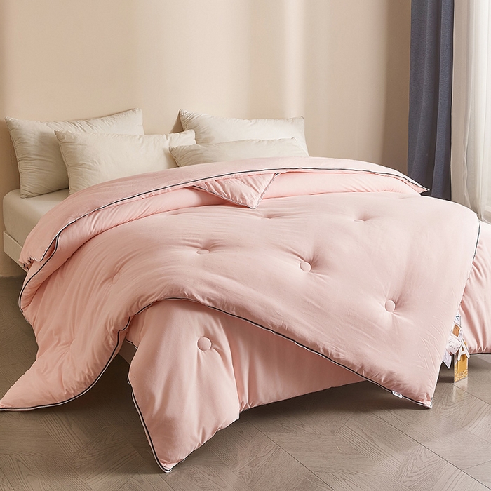 91家纺网 家纺一手货源 找家纺 一诺家居 2025新款子母被提花大豆被拉链二合一子母被双胎四季纤维被芯 棉意子母被 柔感粉