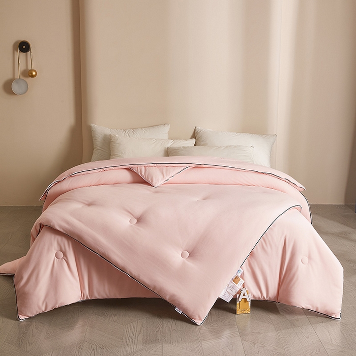 91家纺网 家纺一手货源 找家纺 一诺家居 2025新款子母被提花大豆被拉链二合一子母被双胎四季纤维被芯 棉意子母被 柔感粉