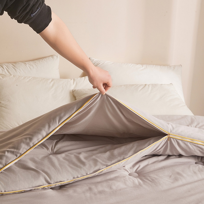 91家纺网 家纺一手货源 找家纺 一诺家居 2025新款子母被提花大豆被拉链二合一子母被双胎四季纤维被芯 棉意子母被 雅致灰