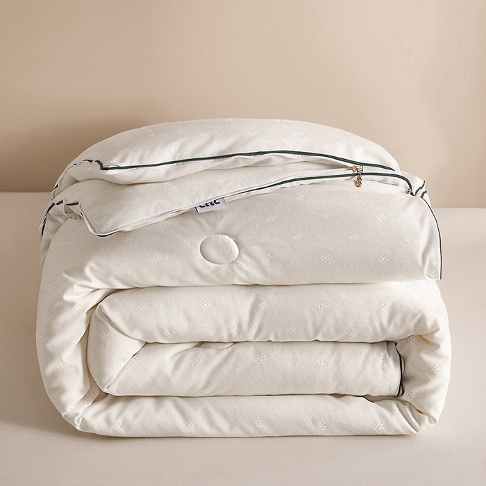 91家纺网 家纺一手货源 找家纺 一诺家居 2025新款子母被提花大豆被拉链二合一子母被双胎四季纤维被芯 棉意子母被 云朵白