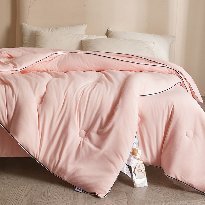 91家纺网 家纺一手货源 找家纺 一诺家居 2025新款子母被提花大豆被拉链二合一子母被双胎四季纤维被芯 棉意子母被 柔感粉