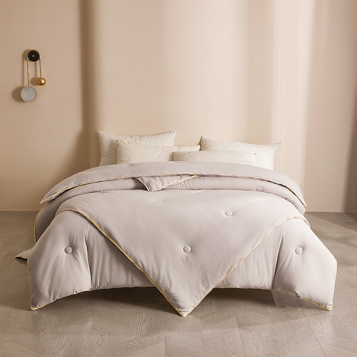 91家纺网 家纺一手货源 找家纺 一诺家居 2025新款子母被提花大豆被拉链二合一子母被双胎四季纤维被芯 棉意子母被 雅致灰