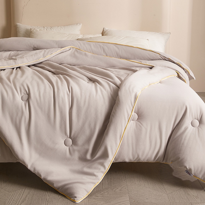 91家纺网 家纺一手货源 找家纺 一诺家居 2025新款子母被提花大豆被拉链二合一子母被双胎四季纤维被芯 棉意子母被 雅致灰