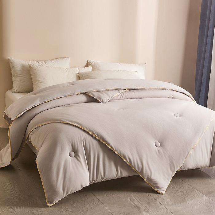 91家纺网 家纺一手货源 找家纺 一诺家居 2025新款子母被提花大豆被拉链二合一子母被双胎四季纤维被芯 棉意子母被 雅致灰