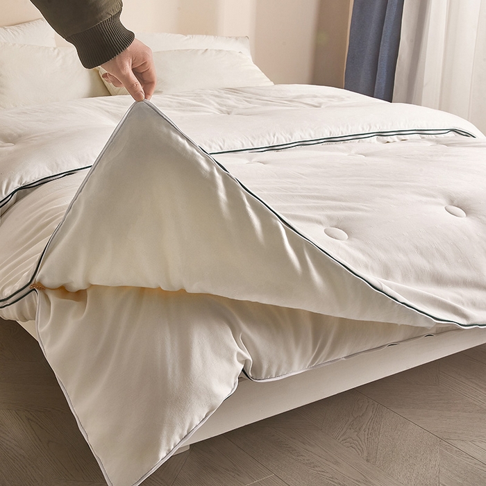 91家纺网 家纺一手货源 找家纺 一诺家居 2025新款子母被提花大豆被拉链二合一子母被双胎四季纤维被芯 棉意子母被 云朵白