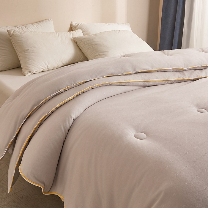 91家纺网 家纺一手货源 找家纺 一诺家居 2025新款子母被提花大豆被拉链二合一子母被双胎四季纤维被芯 棉意子母被 雅致灰