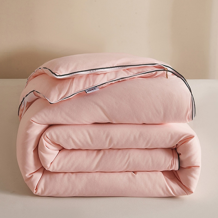 91家纺网 家纺一手货源 找家纺 一诺家居 2025新款子母被提花大豆被拉链二合一子母被双胎四季纤维被芯 棉意子母被 柔感粉