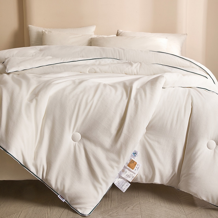 91家纺网 家纺一手货源 找家纺 一诺家居 2025新款子母被提花大豆被拉链二合一子母被双胎四季纤维被芯 棉意子母被 云朵白