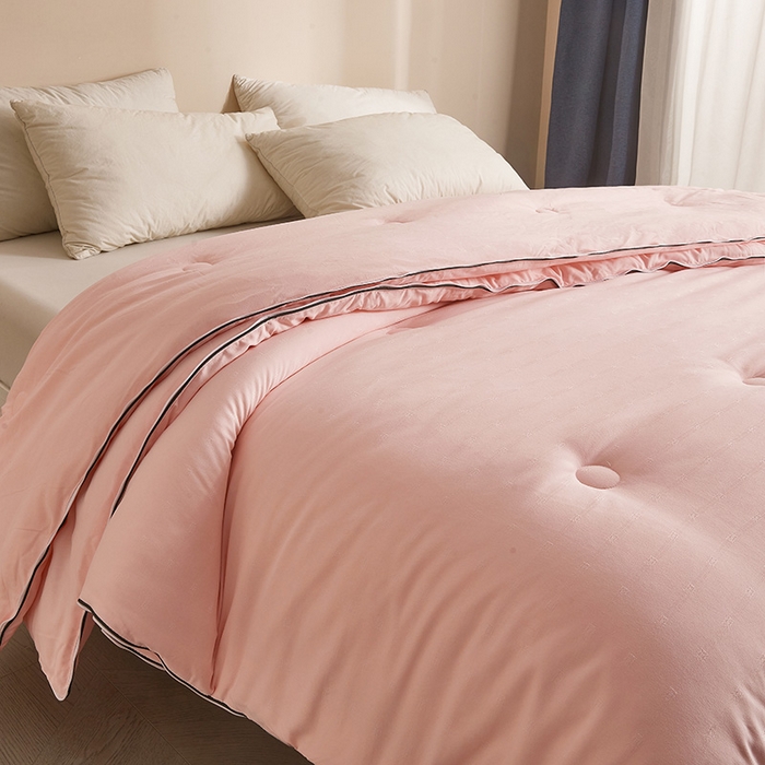 91家纺网 家纺一手货源 找家纺 一诺家居 2025新款子母被提花大豆被拉链二合一子母被双胎四季纤维被芯 棉意子母被 柔感粉