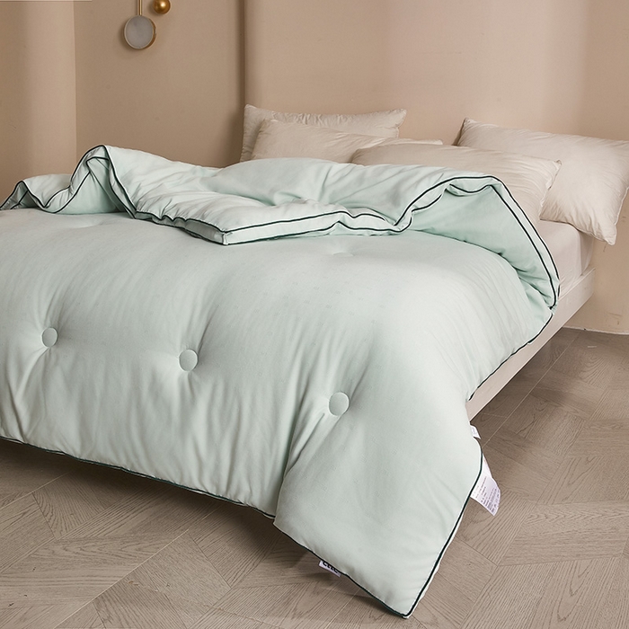 91家纺网 家纺一手货源 找家纺 一诺家居 2025新款立体提花大豆被单边冬被学生宿舍单人被褥 棉意 清新绿