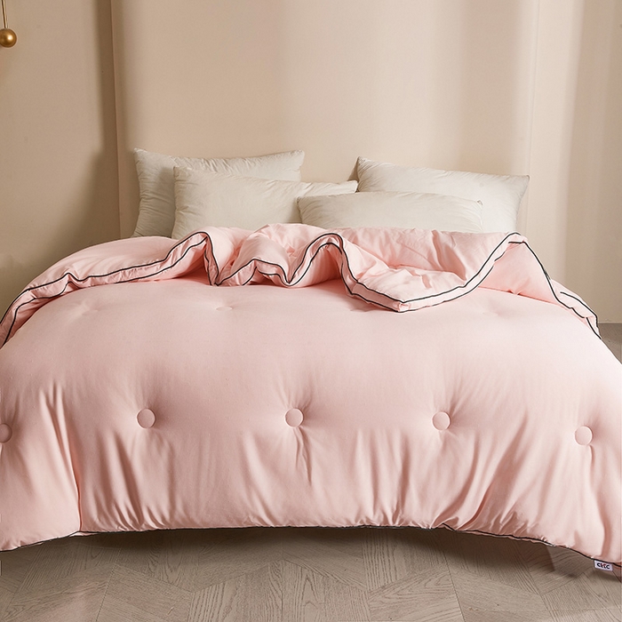 91家纺网 家纺一手货源 找家纺 一诺家居 2025新款立体提花大豆被单边冬被学生宿舍单人被褥 棉意 柔感粉