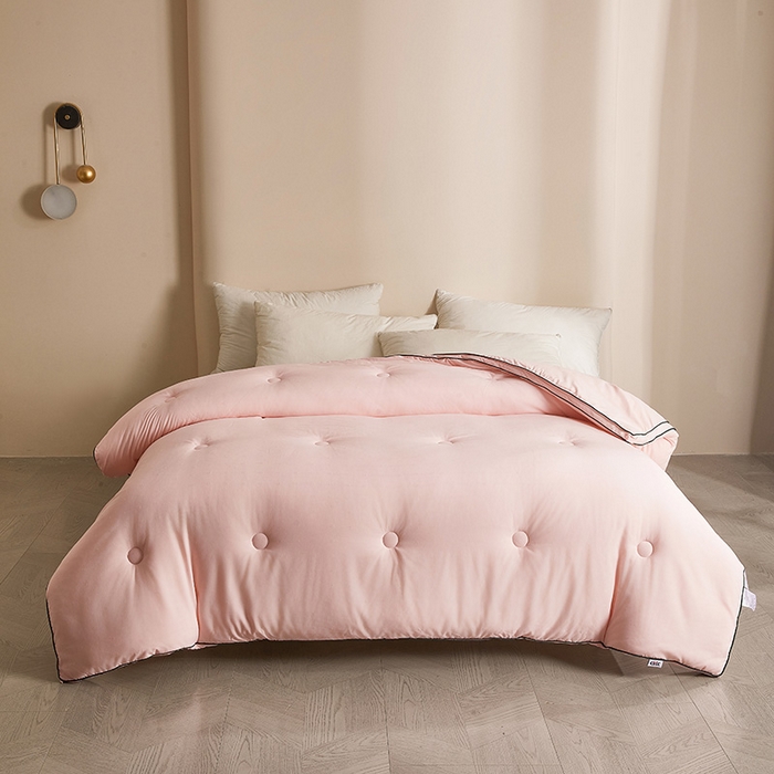 91家纺网 家纺一手货源 找家纺 一诺家居 2025新款立体提花大豆被单边冬被学生宿舍单人被褥 棉意 柔感粉