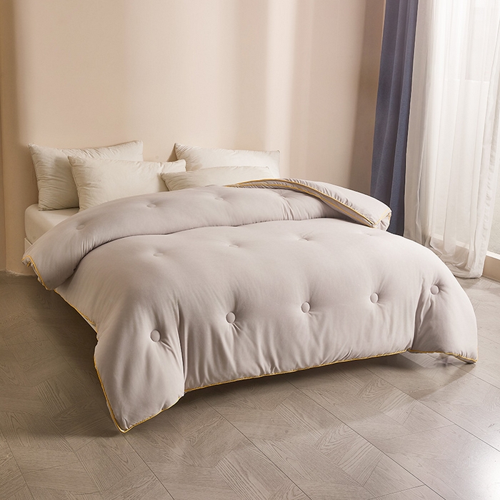 91家纺网 家纺一手货源 找家纺 一诺家居 2025新款立体提花大豆被单边冬被学生宿舍单人被褥 棉意 雅致灰