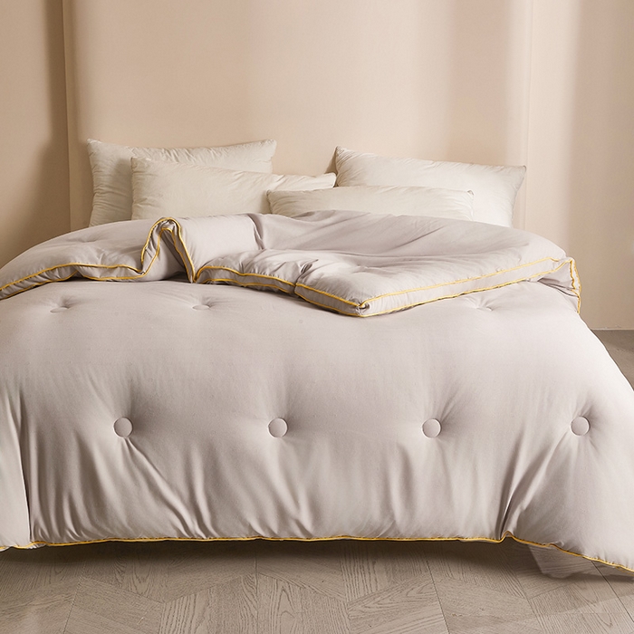 91家纺网 家纺一手货源 找家纺 一诺家居 2025新款立体提花大豆被单边冬被学生宿舍单人被褥 棉意 雅致灰