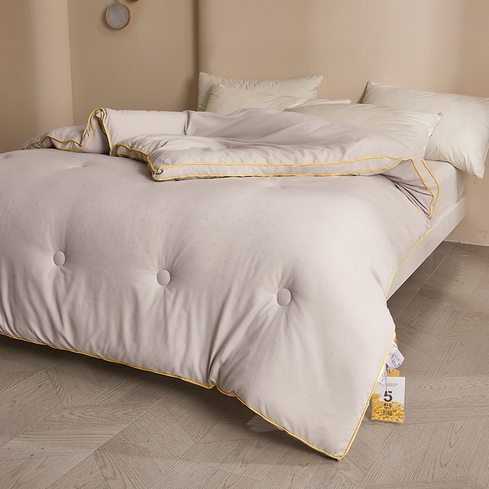 91家纺网 家纺一手货源 找家纺 一诺家居 2025新款立体提花大豆被单边冬被学生宿舍单人被褥 棉意 雅致灰