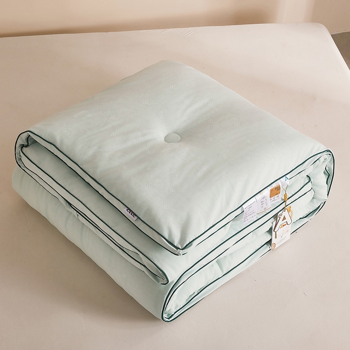 91家纺网 家纺一手货源 找家纺 一诺家居 2025新款立体提花大豆被单边冬被学生宿舍单人被褥 棉意 清新绿