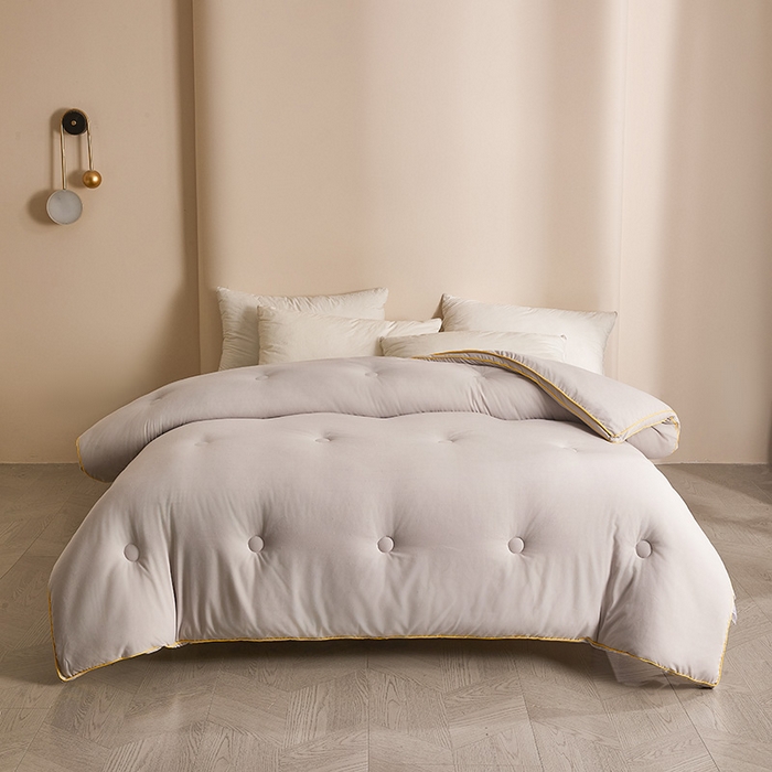 91家纺网 家纺一手货源 找家纺 一诺家居 2025新款立体提花大豆被单边冬被学生宿舍单人被褥 棉意 雅致灰