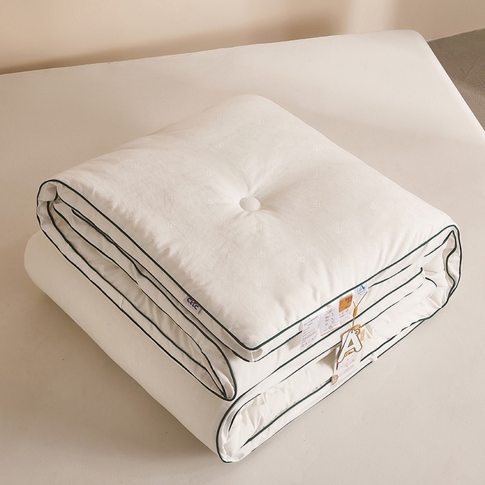 91家纺网 家纺一手货源 找家纺 一诺家居 2025新款立体提花大豆被单边冬被学生宿舍单人被褥 棉意 云朵白