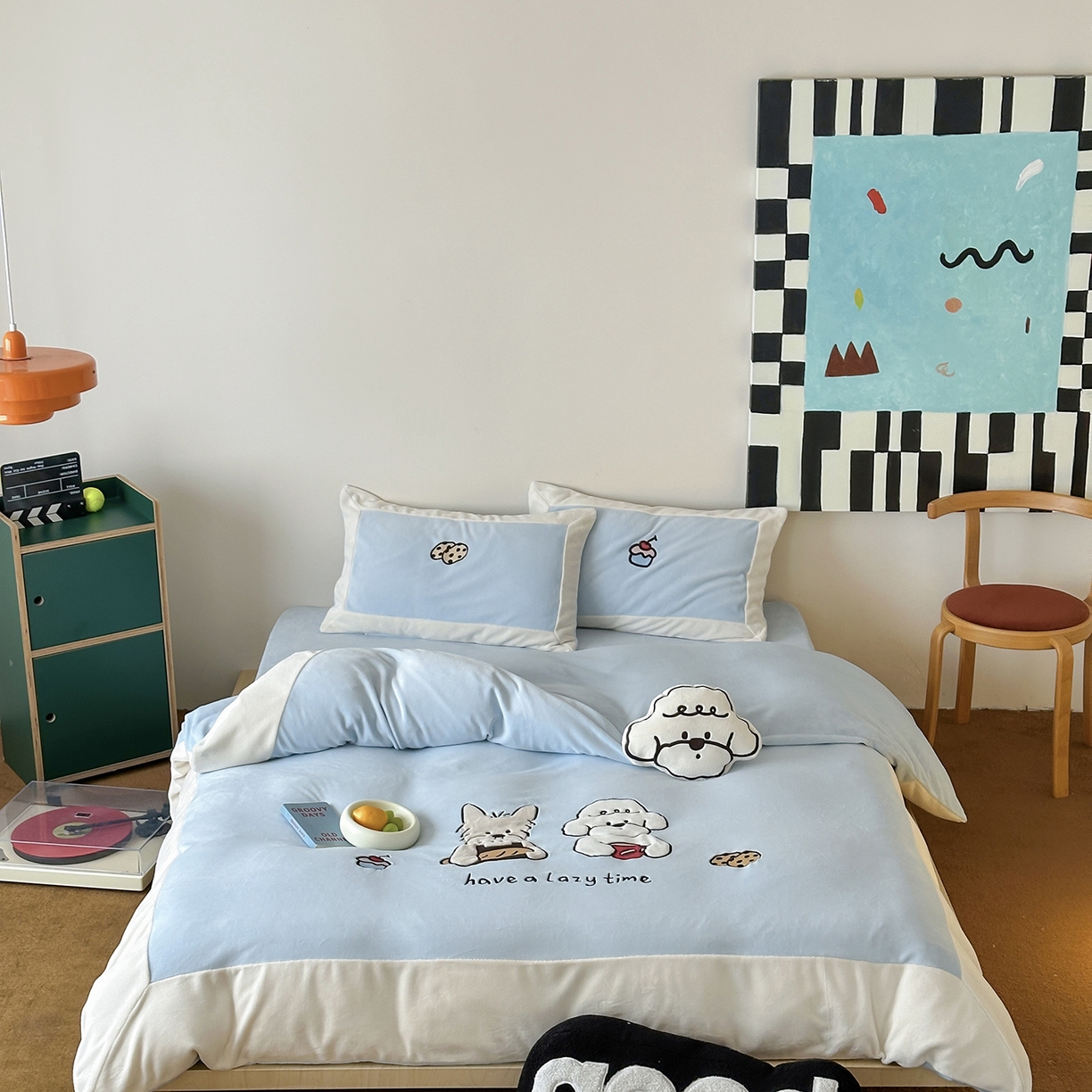 91家纺网 家纺一手货源 找家纺 爱丽丝 2025新款230克全消光牛奶绒贴布系列四件套-好朋友 天水蓝